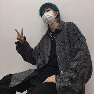 Twill Shirt Jacket Dark Gray - One Size