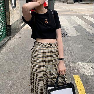 Embroidered Bear Short-sleeve Top