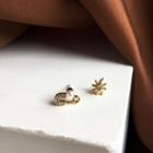 Non-matching Rhinestone Faux Pearl Safety Pin Earring 1 Pair - S925 Silver - Earrings - Gold - One Size