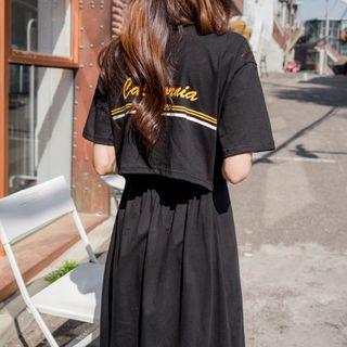 Band-waist Slit-back T-shirt Dress