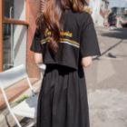 Band-waist Slit-back T-shirt Dress