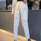 Cartoon Embroidered Cropped Straight-cut Jeans
