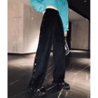 High-waist Button-side Slit Wide-leg Pants