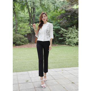 Collarless Zipped Eyelet-lace Peplum Jacket