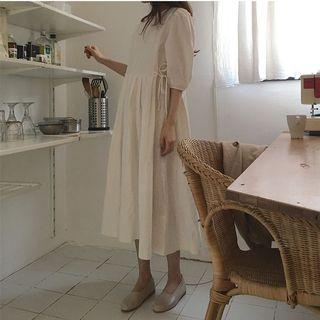 Elbow-sleeve Midi Plain Dress As Shown In Figure - One Size