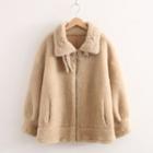 Faux Shearling Collared Zip Jacket