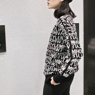 Lettering Jacquard Turtleneck Sweater Black - One Size