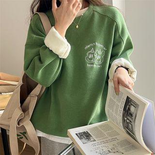Embroidered Print Fleeced Sweatshirt