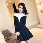 Shoulder Cut Out Mock Two Piece Long-sleeve Dress