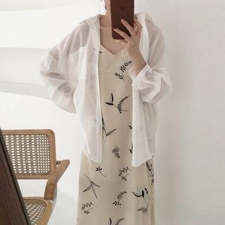 Printed Midi Spaghetti Strap Dress Almond - One Size