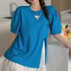 Elbow-sleeve Slit T-shirt / A-line Skirt