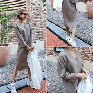 V-neck Seam-detail Midi Dress