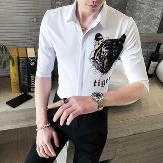 Elbow-sleeve Tiger Print Shirt