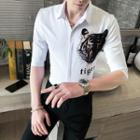 Elbow-sleeve Tiger Print Shirt