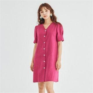 Puff-sleeve Ramie Shirtdress