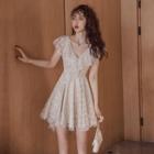 Cap-sleeve Mesh A-line Mini Dress