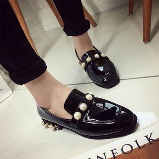 Faux Pearl Low Heel Loafers