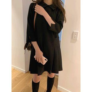 3/4-sleeve Pleated-hem A-line Dress One Size