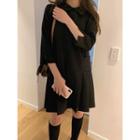 3/4-sleeve Pleated-hem A-line Dress One Size