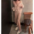 V-neck Cardigan / Midi Rib Knit Tank Dress