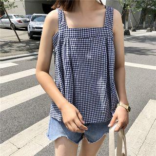 Square Neck Checked Tank Top