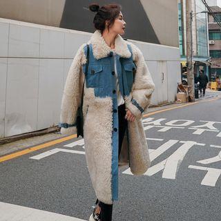 Faux Shearling Button Denim Jacket