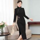 Traditional Chinese Long-sleeve Floral Sheath Dress