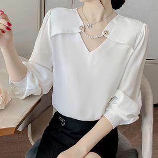 Long-sleeve Pearl Accent Top