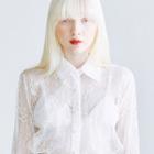 Faux-pearl Button Sheer Lace Blouse