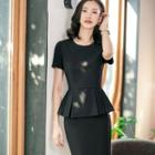 Plain Short-sleeve Top / Dress Pants / Pencil Skirt / Set