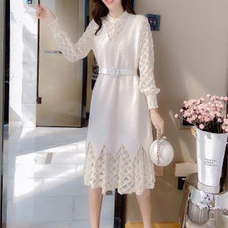 Lace Panel Knit Mock Two-piece Dress