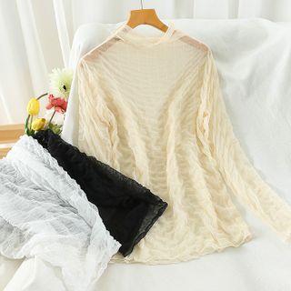 Ruched Long-sleeve Mesh Top