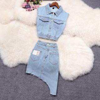 Set: Sleeveless Denim Top + Mini Skirt
