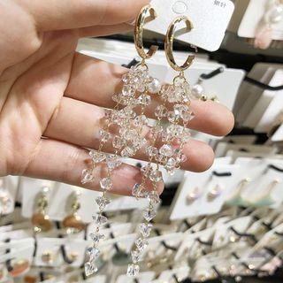 Faux Crystal Fringed Earring 1 Pair - Faux Pearl - Silver - One Size