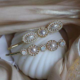 Set Of 2: Rhinestone Faux Pearl Hair Pin 1 Pair - As Shown In Figure - One Size