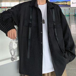 Long-sleeve Belted Striped Casual Shirt
