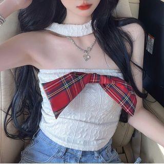 Plaid Bow Halter Top