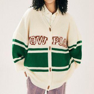 Lettering Two-tone Cardigan