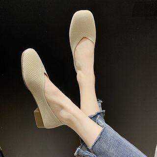 Knit Square-toe Low-heel Pumps