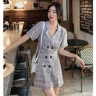 Plaid Double-breasted Short-sleeve Mini A-line Dress