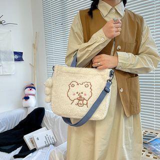 Cartoon Embroidered Fleece Crossbody Bag
