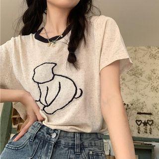Short-sleeve Print T-shirt Oatmeal - One Size