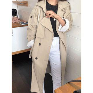 Double-breasted Flap-front Trench Coat With Sash One Size