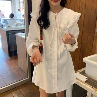 Ruffled Collar Tie-neck Mini Shirtdress