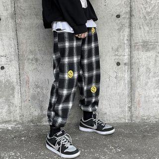 Smiley Face Plaid Harem Pants
