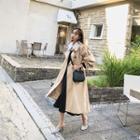 Tie-cuff Belted Long Trench Coat