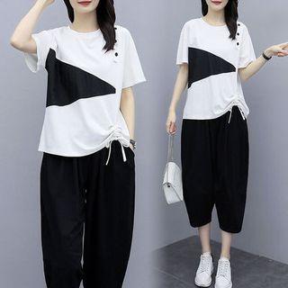 Set: Short-sleeve Drawstring T-shirt / Capri Pants