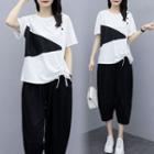 Set: Short-sleeve Drawstring T-shirt / Capri Pants