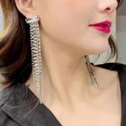 Rhinestone Fringe Necklace 925 Silver Earring - One Size
