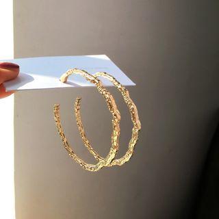 Textured Alloy Open Hoop Earring 1 Pair - S925 Silver - Gold - One Size